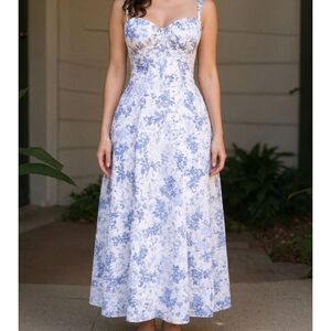Floral Corset Style Waist Dress-blue